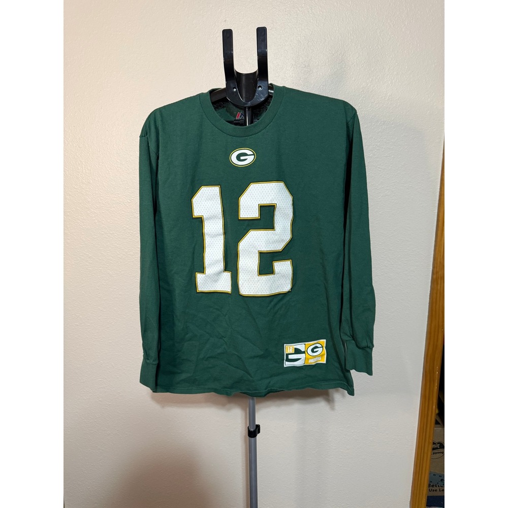 Majestic Aaron Rodgers Green Bay Packers 12 Long Sleeve‎ Shirt Mens Large Green